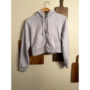 John Galt Crystal Light Blue Long Sleeve Full Zip Hooded Cropped Jacket Small